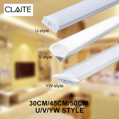 CLAITE 30cm 45cm 50cm U V YW Three Style Aluminium Channel Holder for LED Strip Light Bar Under Cabinet Lamp Kitchen 1.8cm Wide